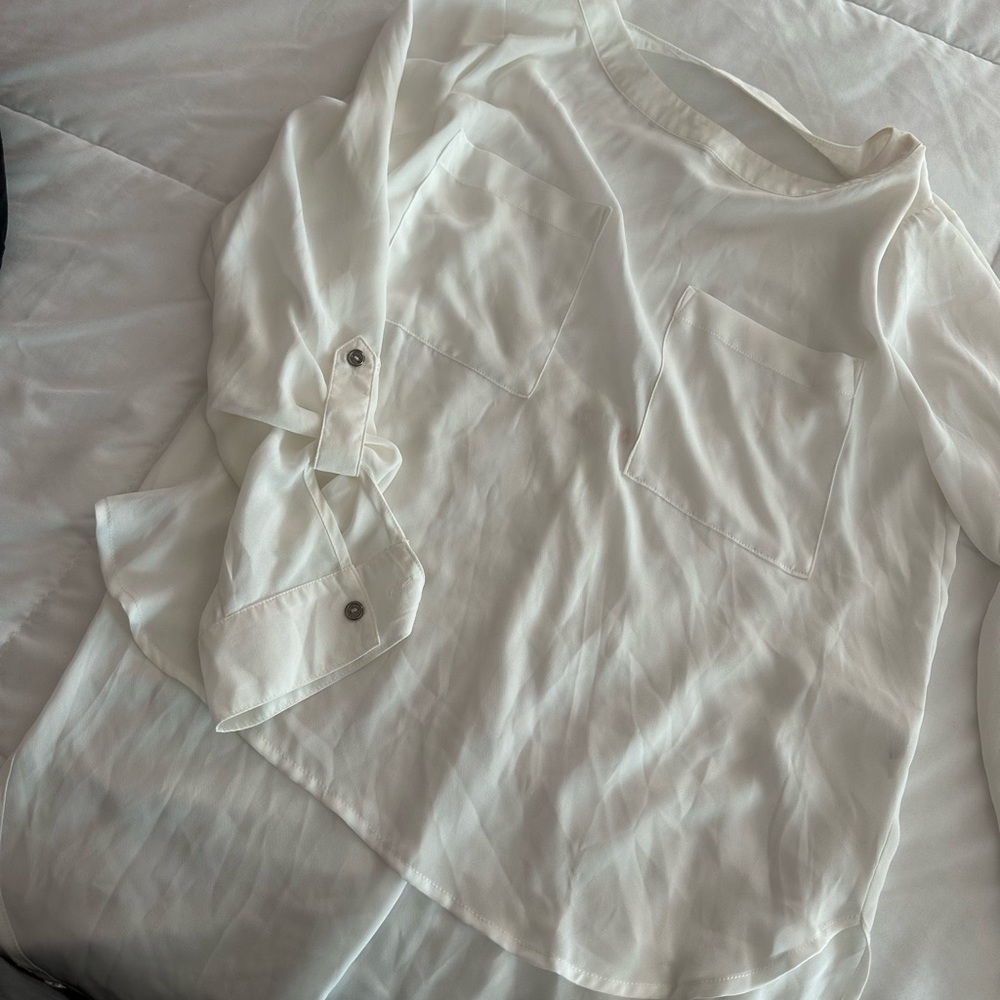 White Long Sleeve Dress Top with Open Back